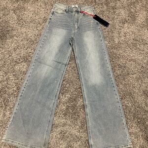 Light Blue Flare & Wide Leg Jeans with rhinestones